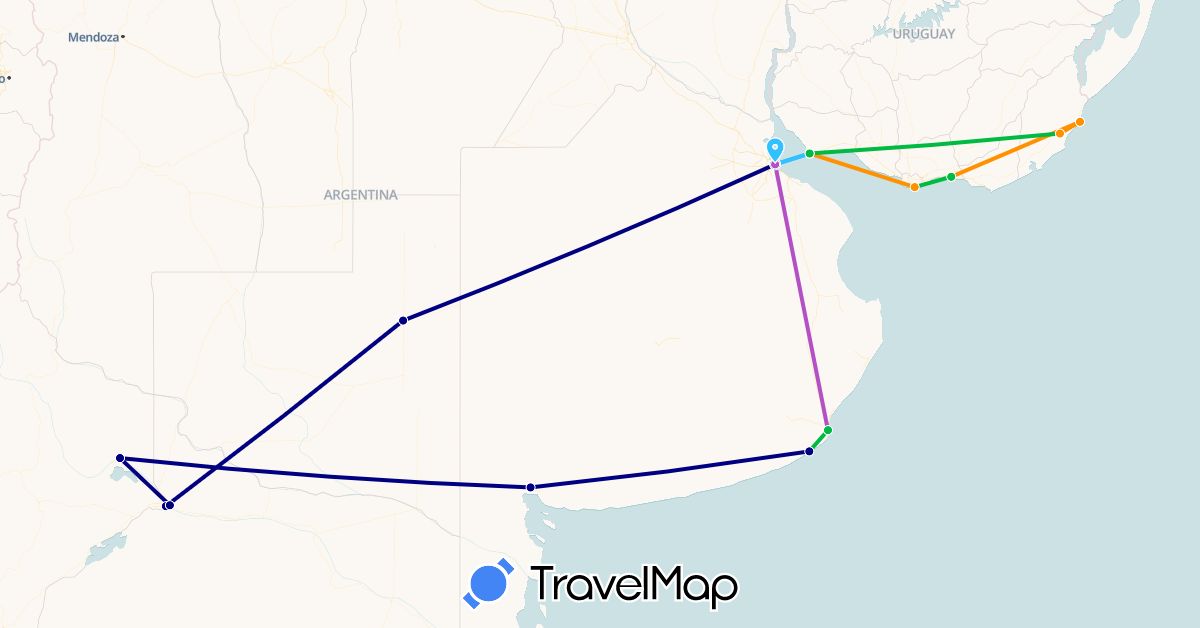 TravelMap itinerary: driving, bus, train, boat, hitchhiking in Argentina, Uruguay (South America)